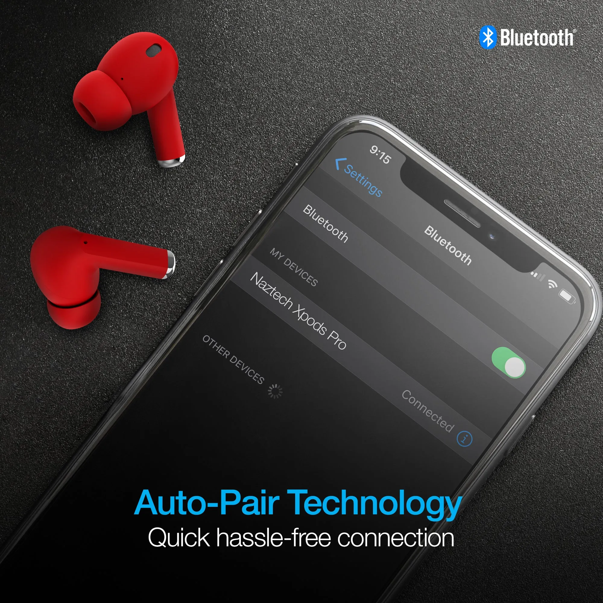 Naztech Xpods PRO True Wireless Earbuds with Wireless Charging Case - Red