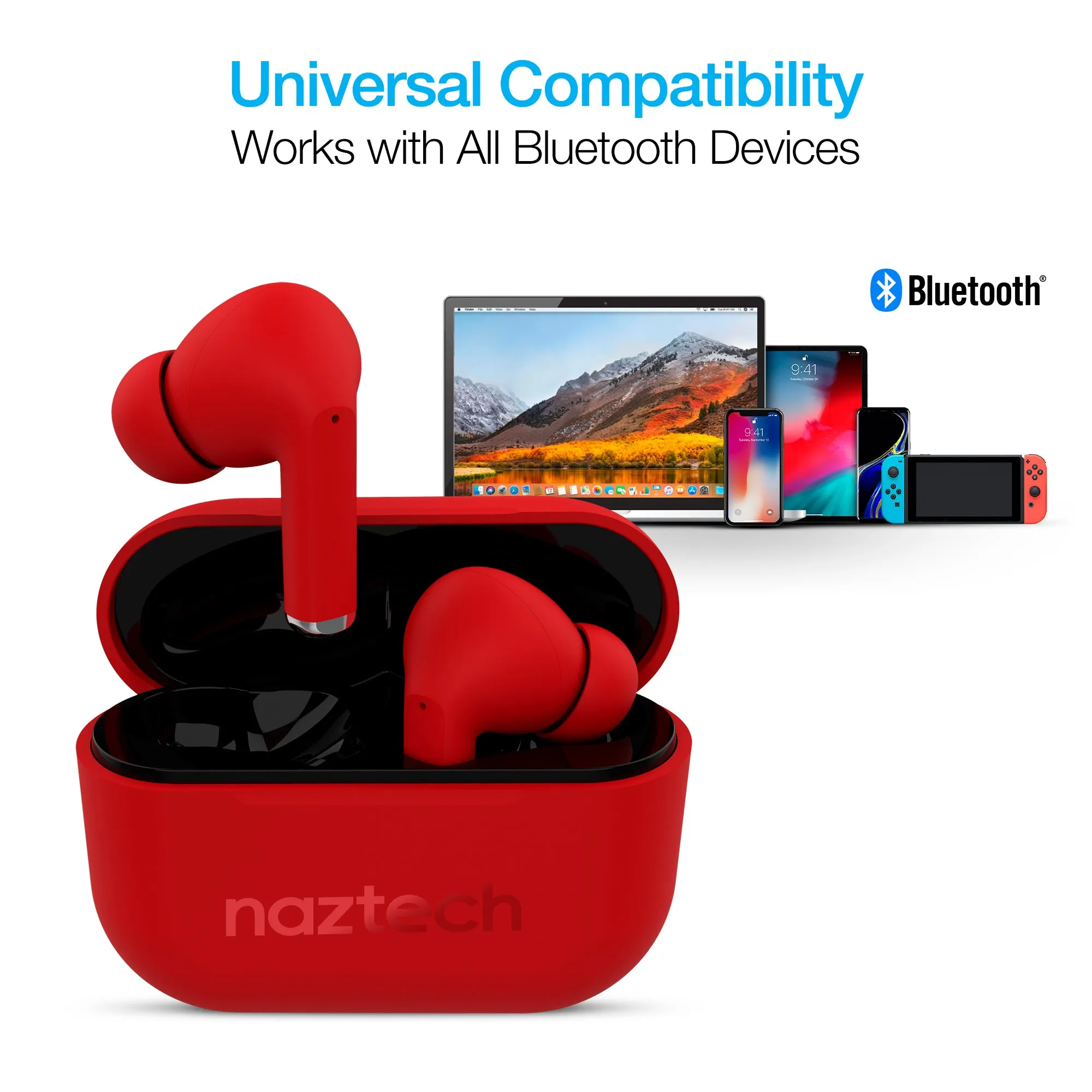 Naztech Xpods PRO True Wireless Earbuds with Wireless Charging Case - Red