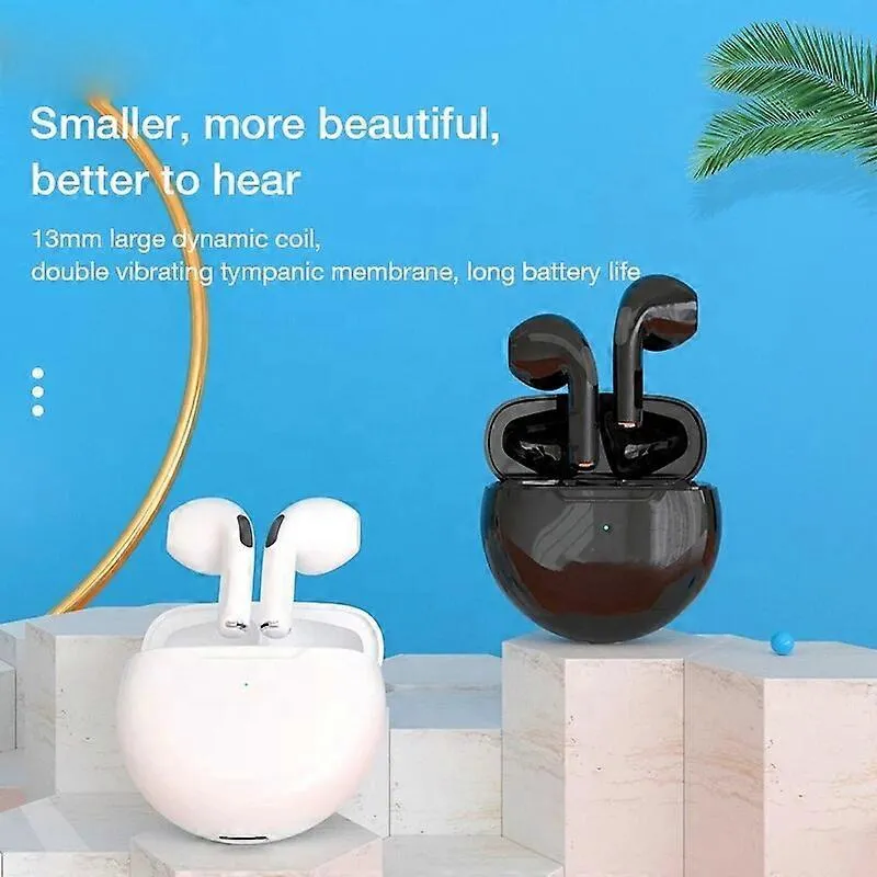 New Air Pro 6 TWS True Wireless Earbuds Compatible for Apple iPhone Xiaomi Hu Devices Black