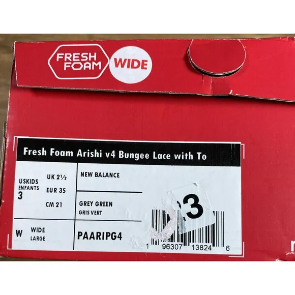 New Balance Fresh Foam Arishi v4 Bungee Lace Grey Green Kids 3 Wids PAARIPG4