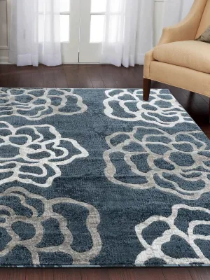 New Beautiful Newport Floral Area Rug in Dark Blue! 3 Ft 7 X 5 Ft! Soil, Stain & Fade Resistant!
