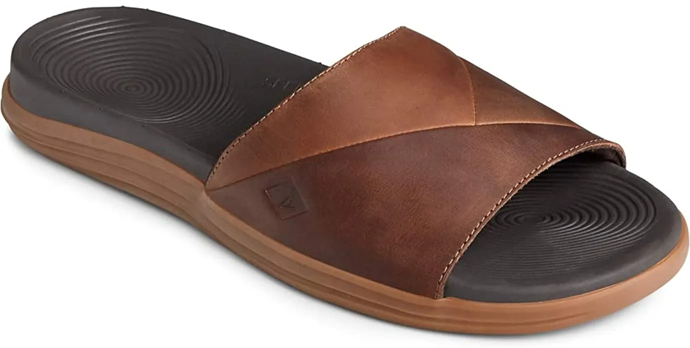 New in box! Sperry Men's Regatta Leather Slide Sandal, Brown, Sz 9! Retails $87 