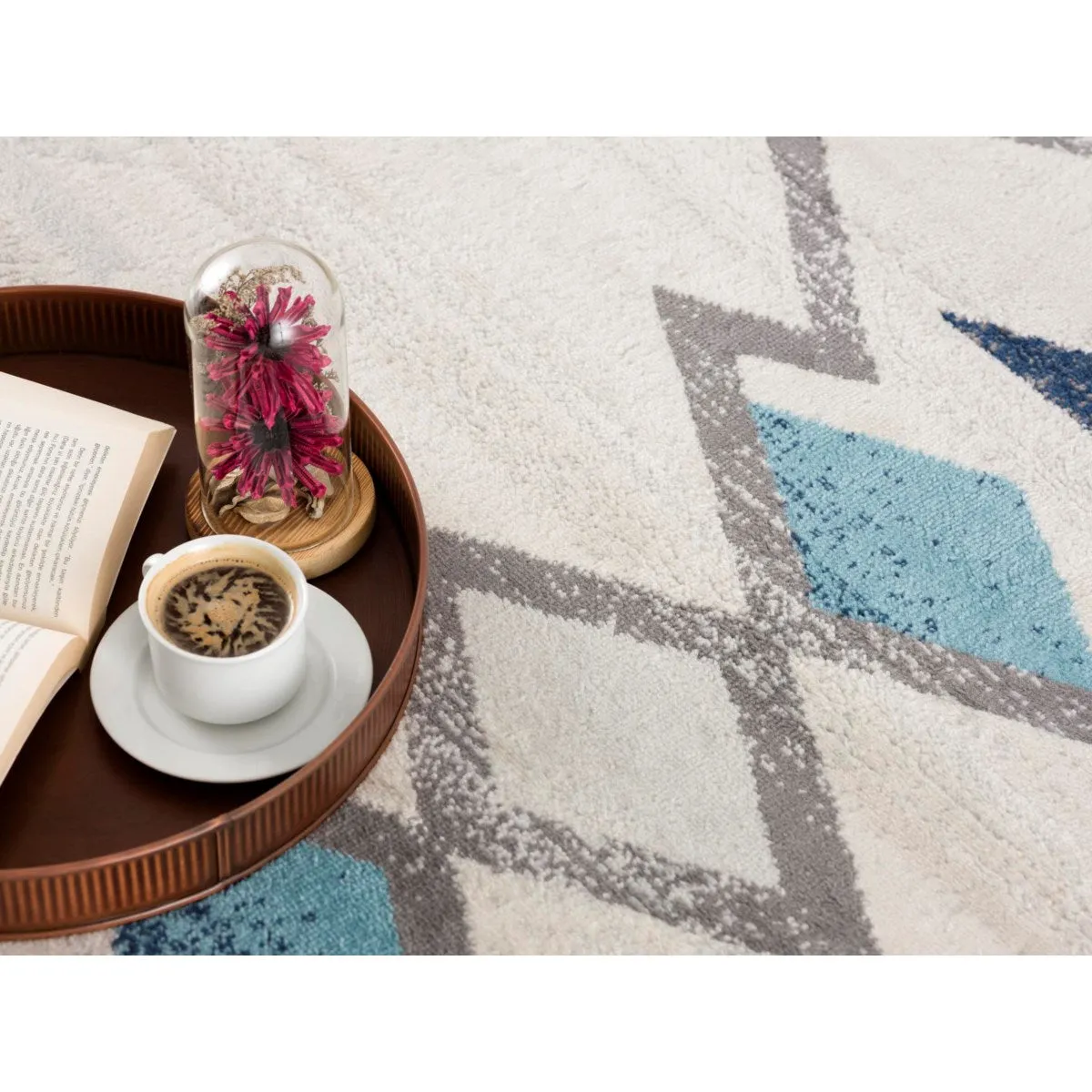 New splash -2890-Cream-Grey-Blue Area Rug, 2Ft 3 inch X 3Ft 7 inch! Made in Turkey! Stain & Fade Resistant!