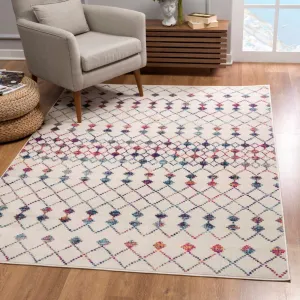 New Splash-2912-Cream & Multi 5 Ft 3 Inch X 7 Ft 7 Inch Area Rug! Made in Turkey! Stain & Fade Resistant!