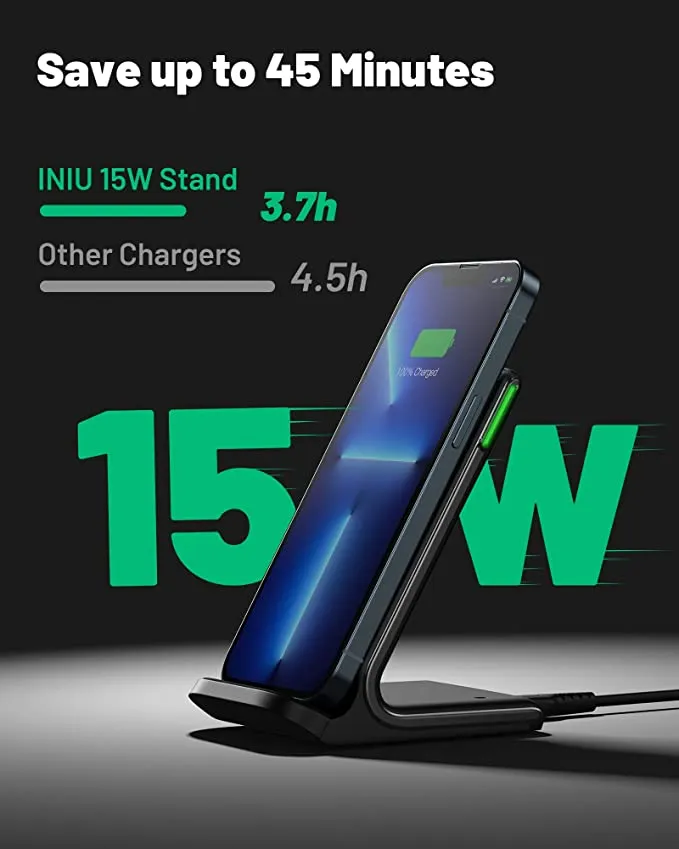 New Wireless Charger, INIU [2 Pack] 15W Qi-Certified Fast Wireless Charging Stand with Sleep-Friendly Adaptive Light Compatible with iPhone 12 11 Pro XR XS X Plus Samsung Galaxy S21 Note 20 10 Google etc