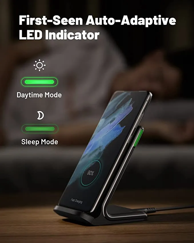 New Wireless Charger, INIU [2 Pack] 15W Qi-Certified Fast Wireless Charging Stand with Sleep-Friendly Adaptive Light Compatible with iPhone 12 11 Pro XR XS X Plus Samsung Galaxy S21 Note 20 10 Google etc