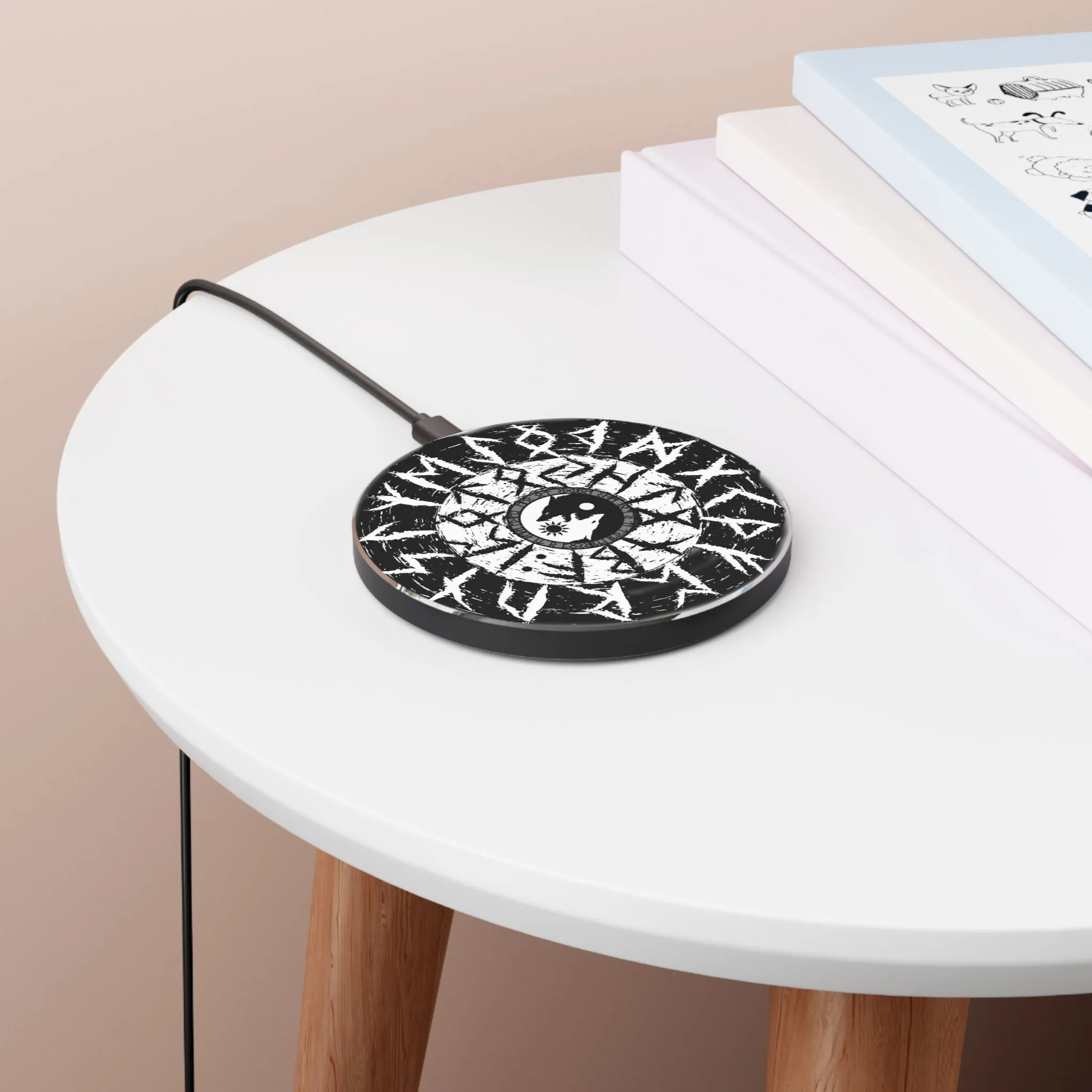 Nordic Runes & Wolves Yin Yang Graphic Wireless Charger