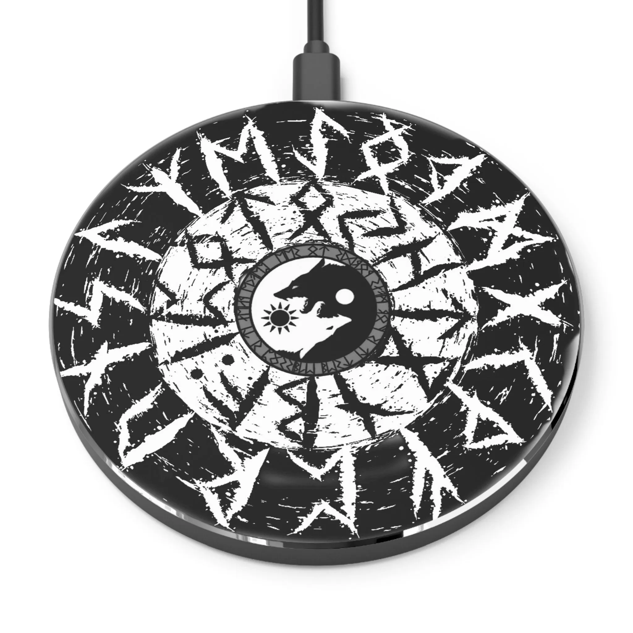 Nordic Runes & Wolves Yin Yang Graphic Wireless Charger