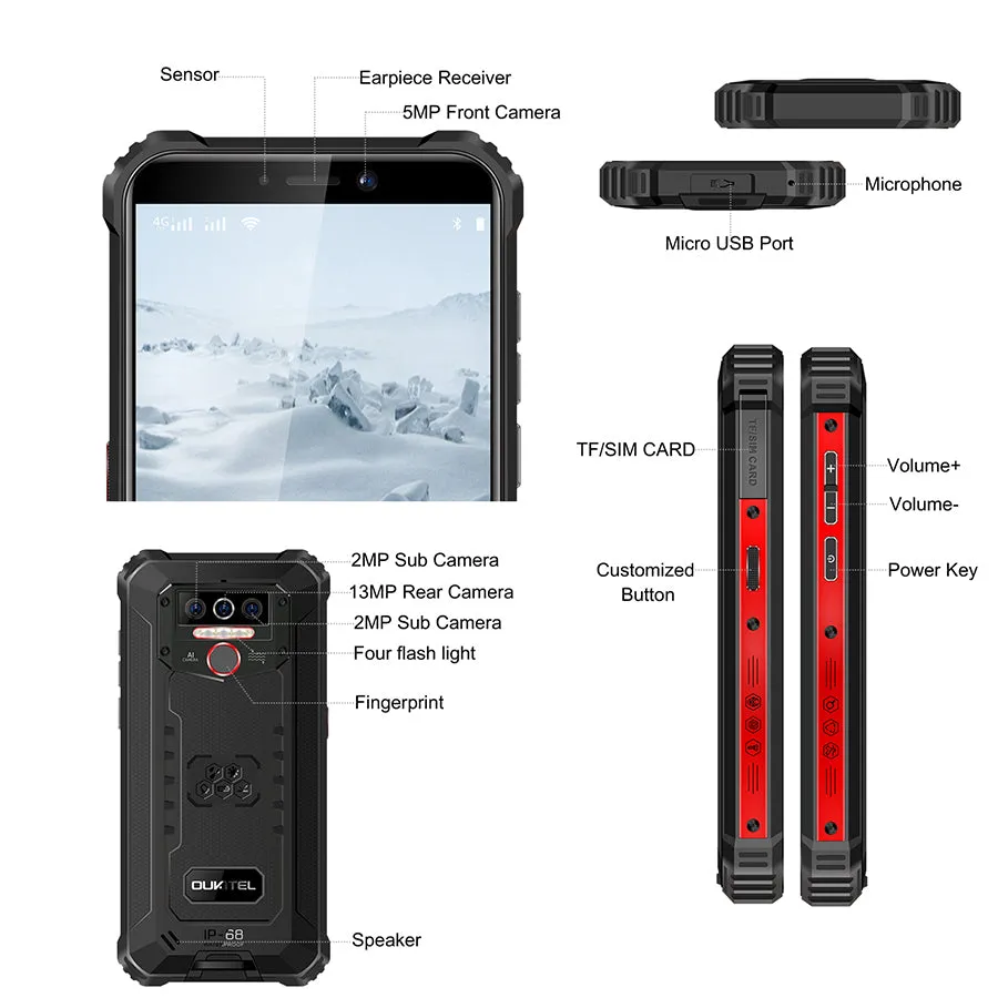 Oukitel WP5 Quad Core 32G Android 9.0 5MP Front Camera 5.5inch 8000mAh Battery Mobile Phone Smartphone Orange