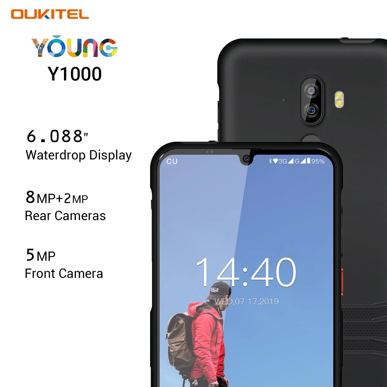 OUKITEL Y1000  6.1inch Waterdrop Display Mobile Phone 8MP 5MP 2G 32G Dual SIM 4 Core Android Phone Navy blue