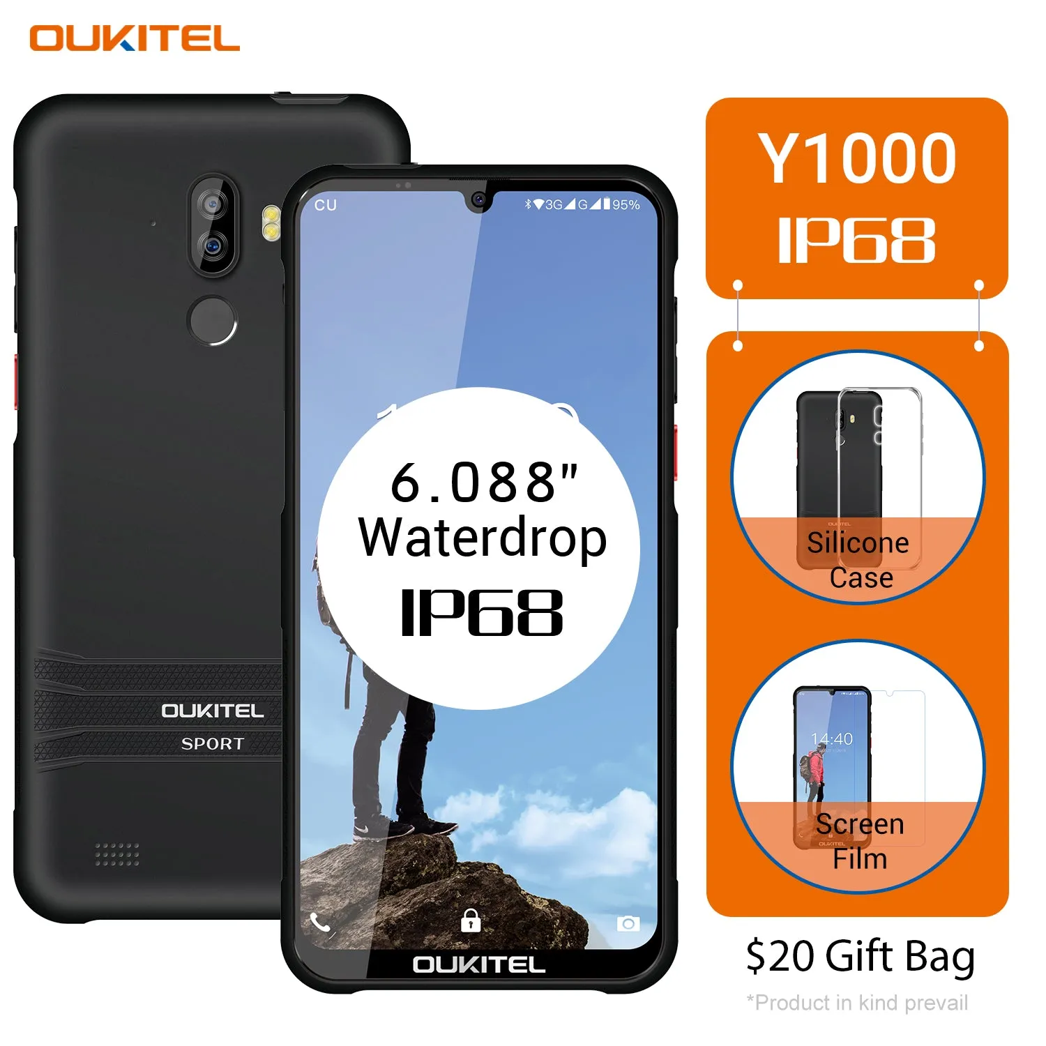 OUKITEL Y1000  6.1inch Waterdrop Display Mobile Phone 8MP 5MP 2G 32G Dual SIM 4 Core Android Phone Navy blue