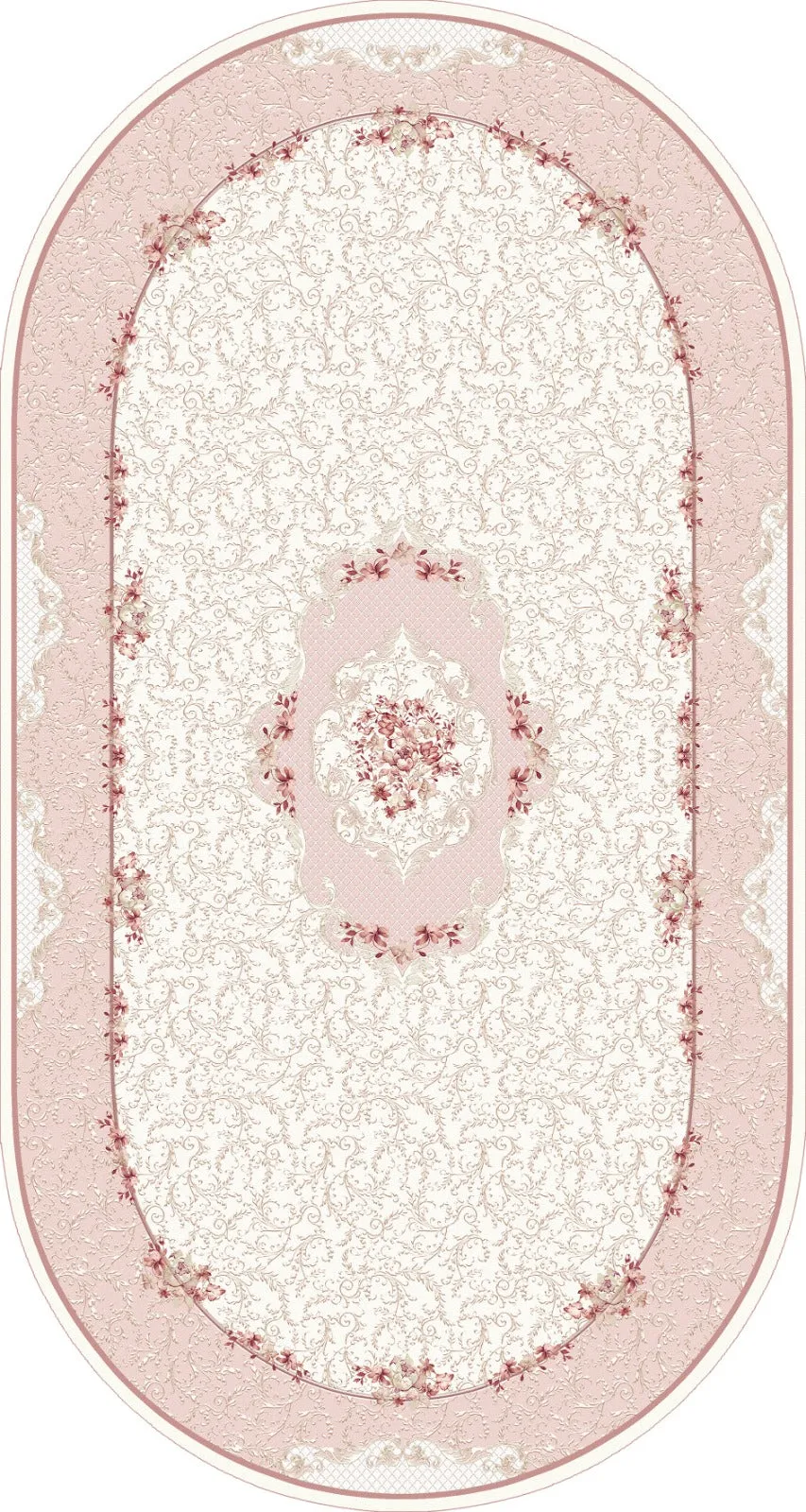 Oval  Pink Design Lateks Water Resistant Washable Tassel Area Rug