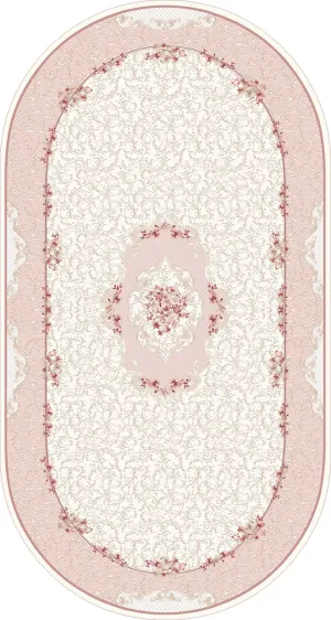 Oval  Pink Design Lateks Water Resistant Washable Tassel Area Rug