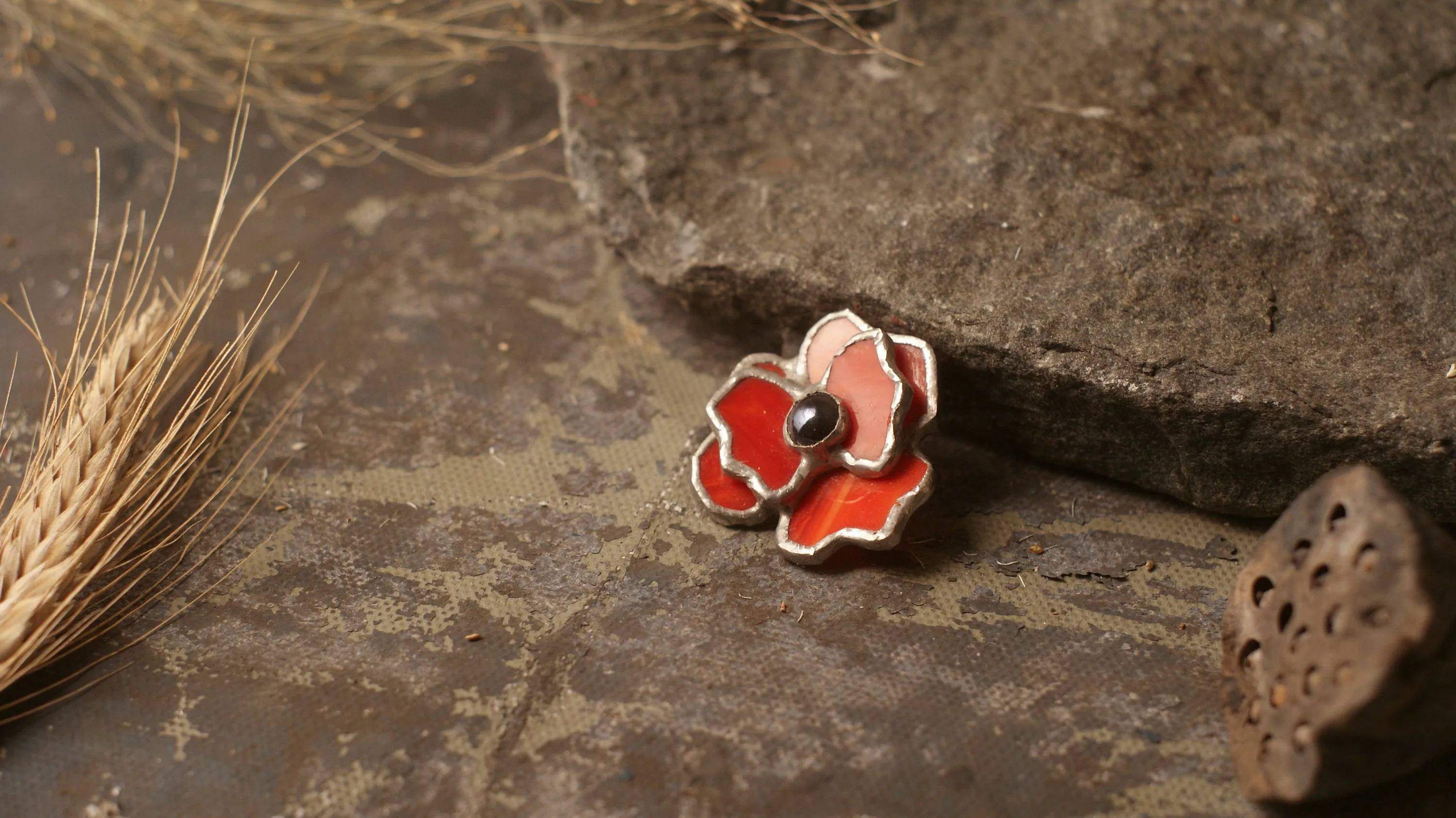 Poppy Stain Glass Brooch