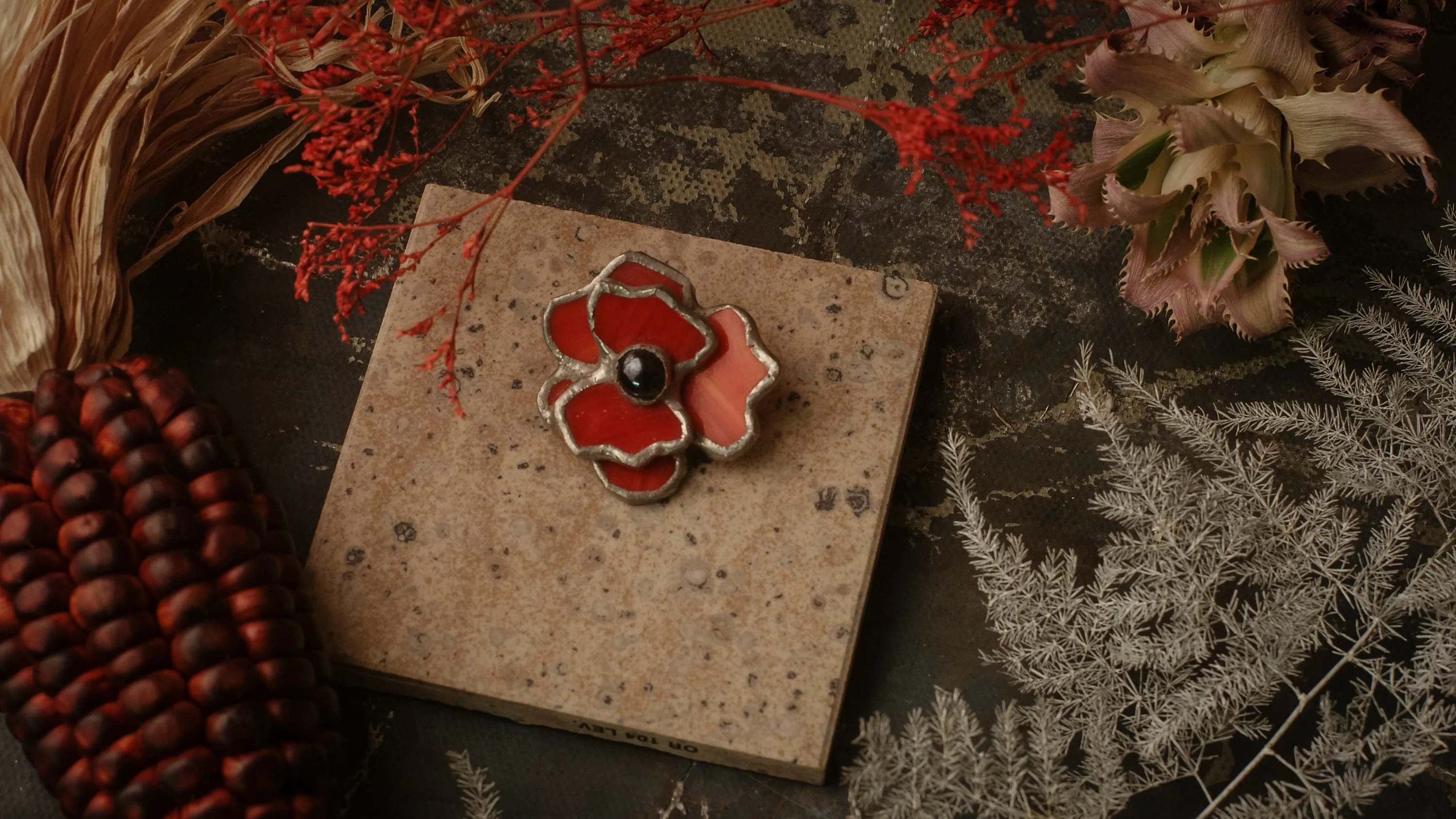 Poppy Stain Glass Brooch