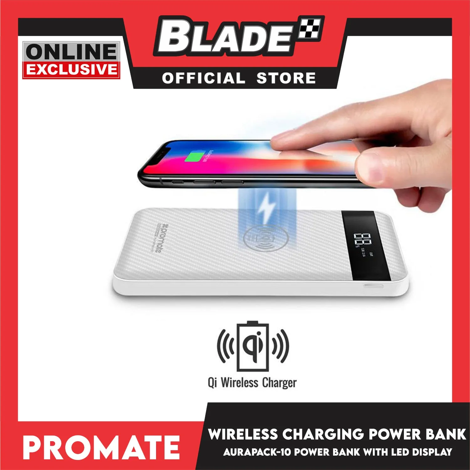 Promate Wireless Charging Power Bank with LED Display 10000mAh Aurapack-10 (White)