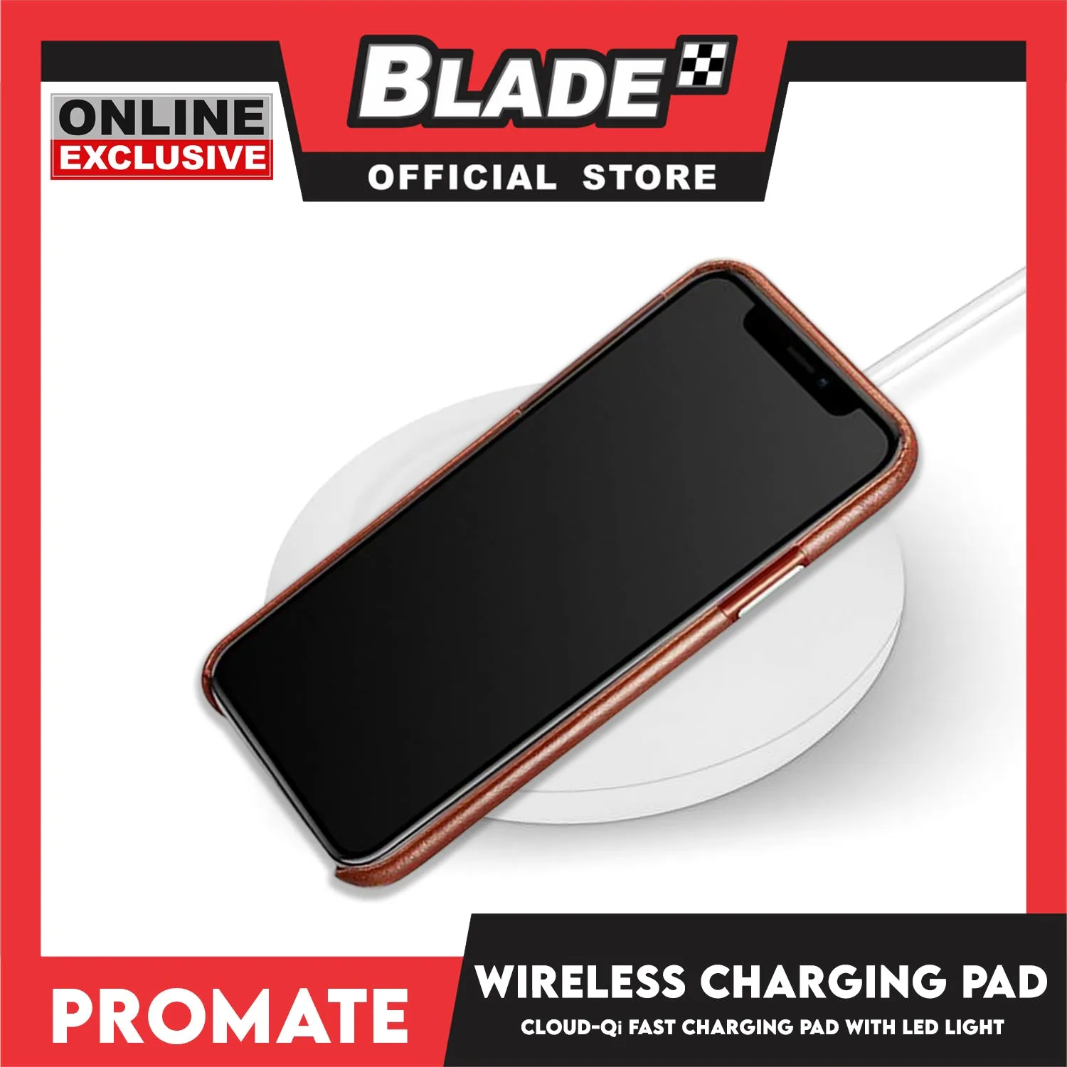 Promate Wireless Fast Charging Pad with LED Light & Anti-Slip Surface Cloud-Qi (White)