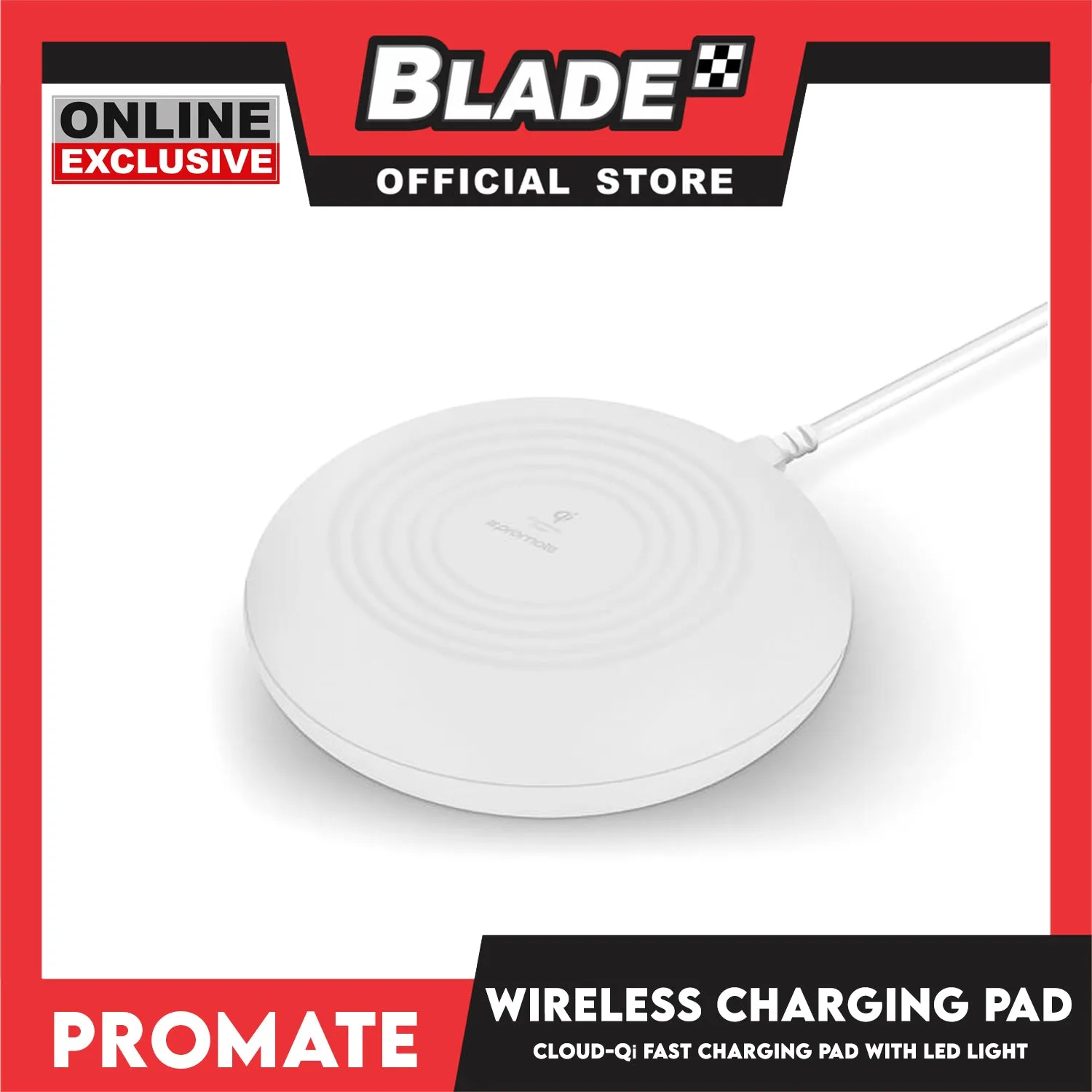 Promate Wireless Fast Charging Pad with LED Light & Anti-Slip Surface Cloud-Qi (White)