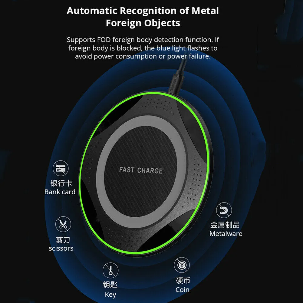 QI 10W Fast Wireless Charger Charging Pad for Huawei P30/Mate 20 Pro Samsung S10 black