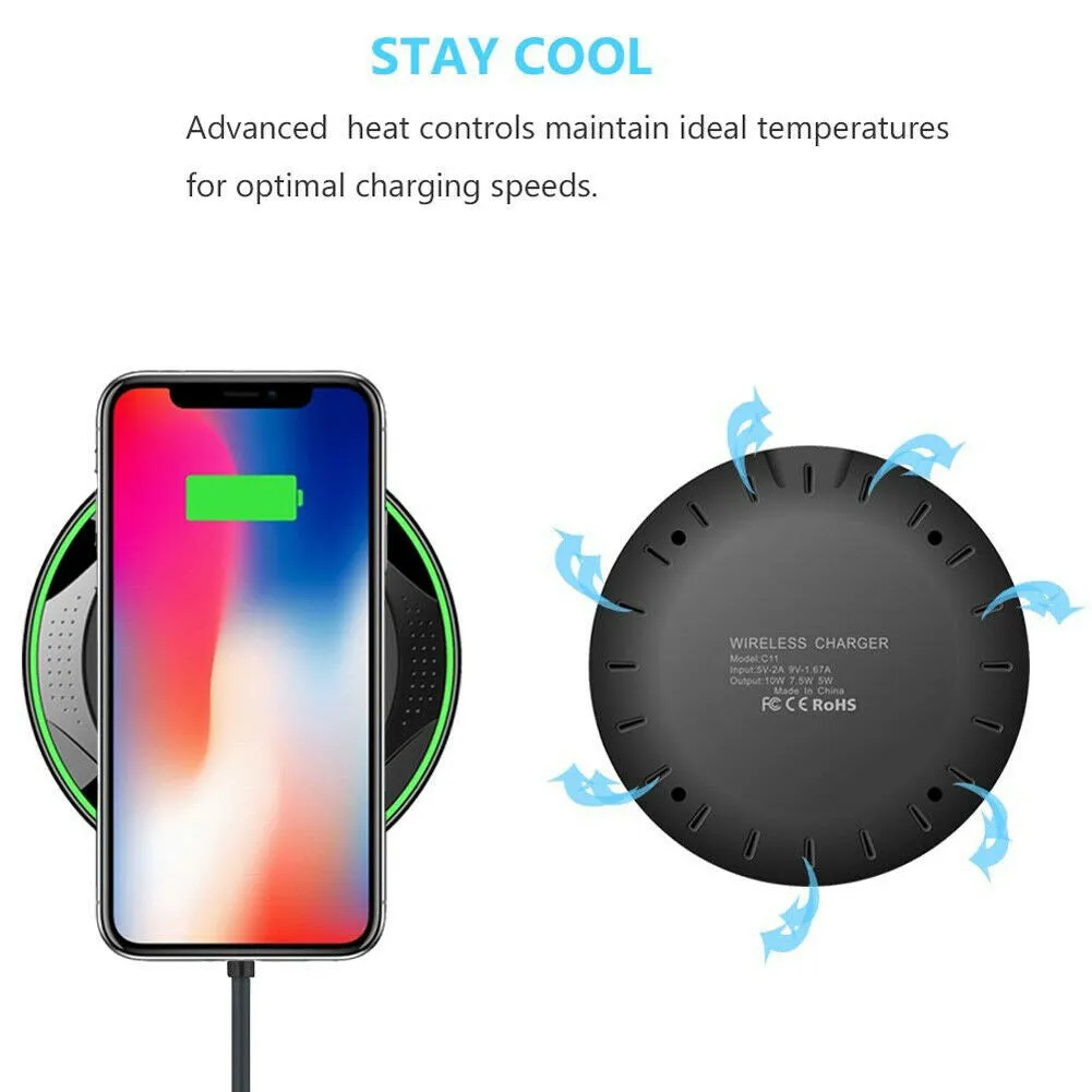 QI 10W Fast Wireless Charger Charging Pad for Huawei P30/Mate 20 Pro Samsung S10 black