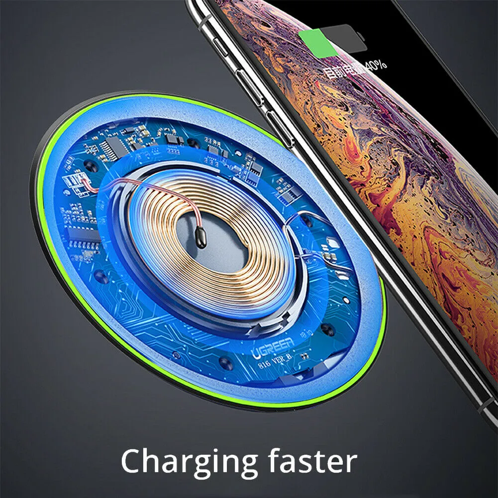 QI 10W Fast Wireless Charger Charging Pad for Huawei P30/Mate 20 Pro Samsung S10 black
