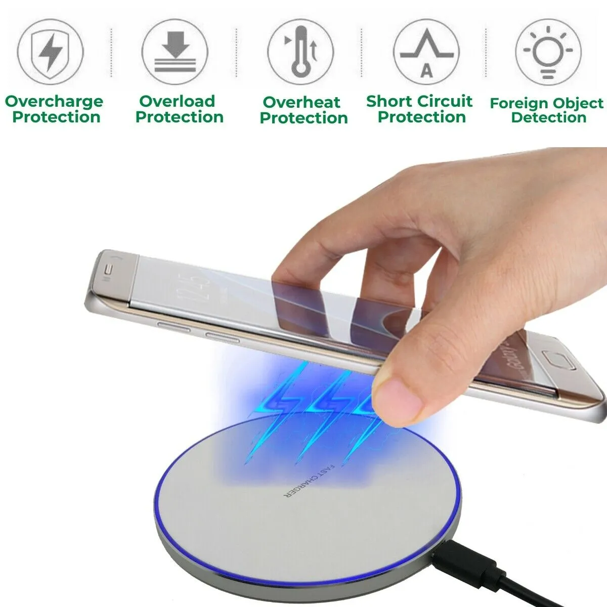Qi Wireless Charger Fast Charging Pad for iPhone 8 X XS XR Samsung Galaxy S7 S8 S9 S10 white