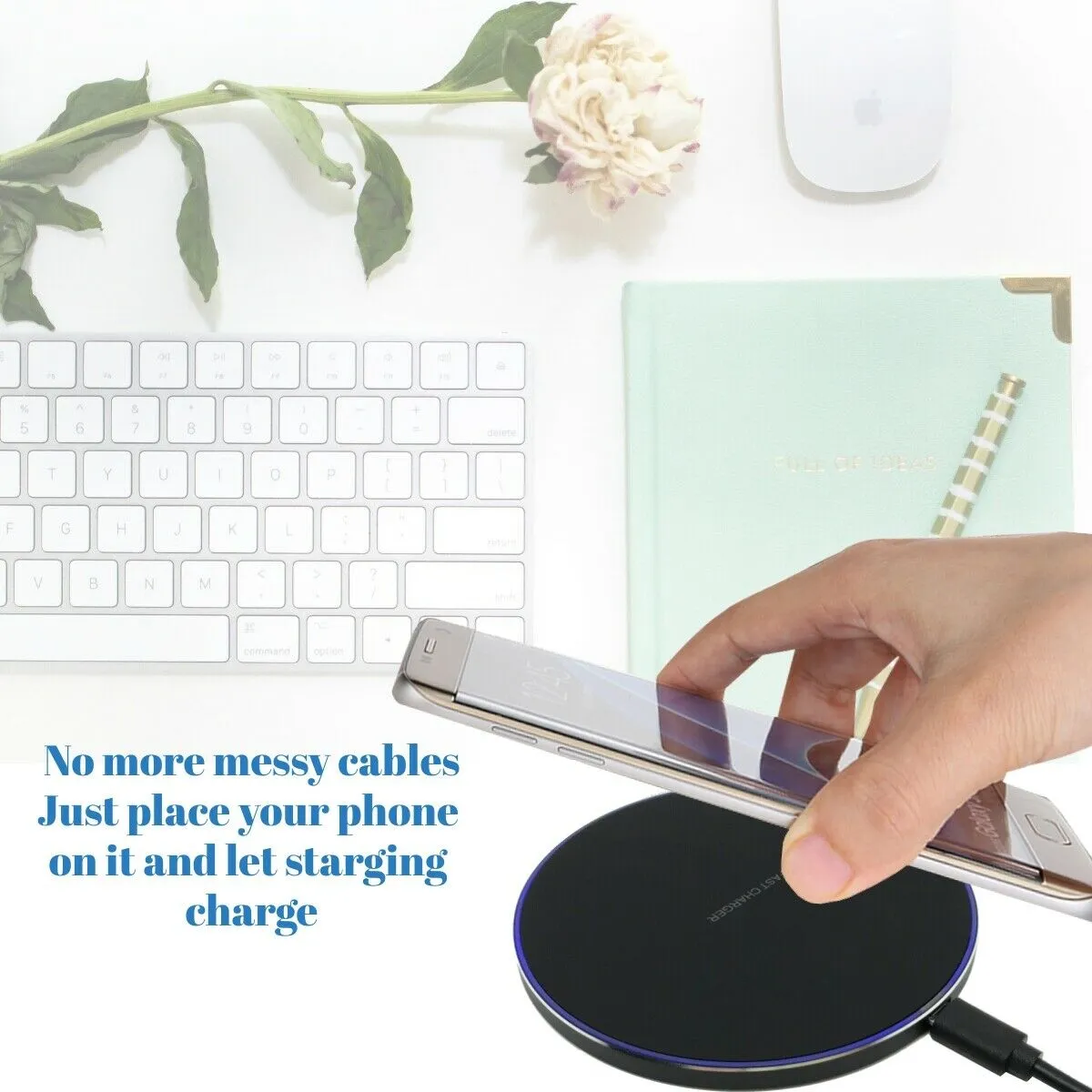 Qi Wireless Charger Fast Charging Pad for iPhone 8 X XS XR Samsung Galaxy S7 S8 S9 S10 white