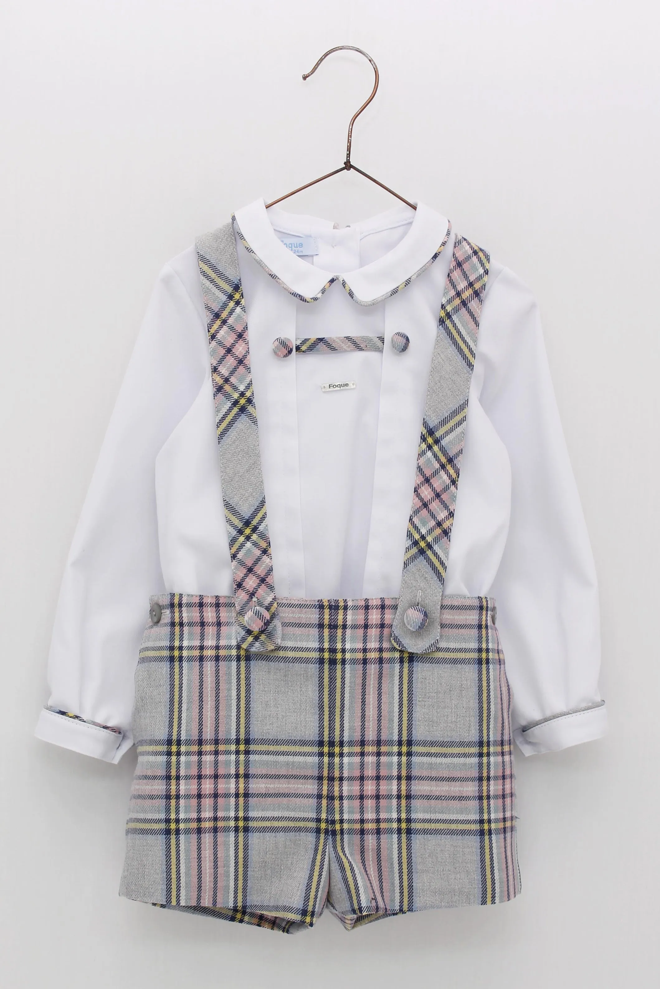 "Johnny" Pink & Grey Tartan Shorts & Shirt