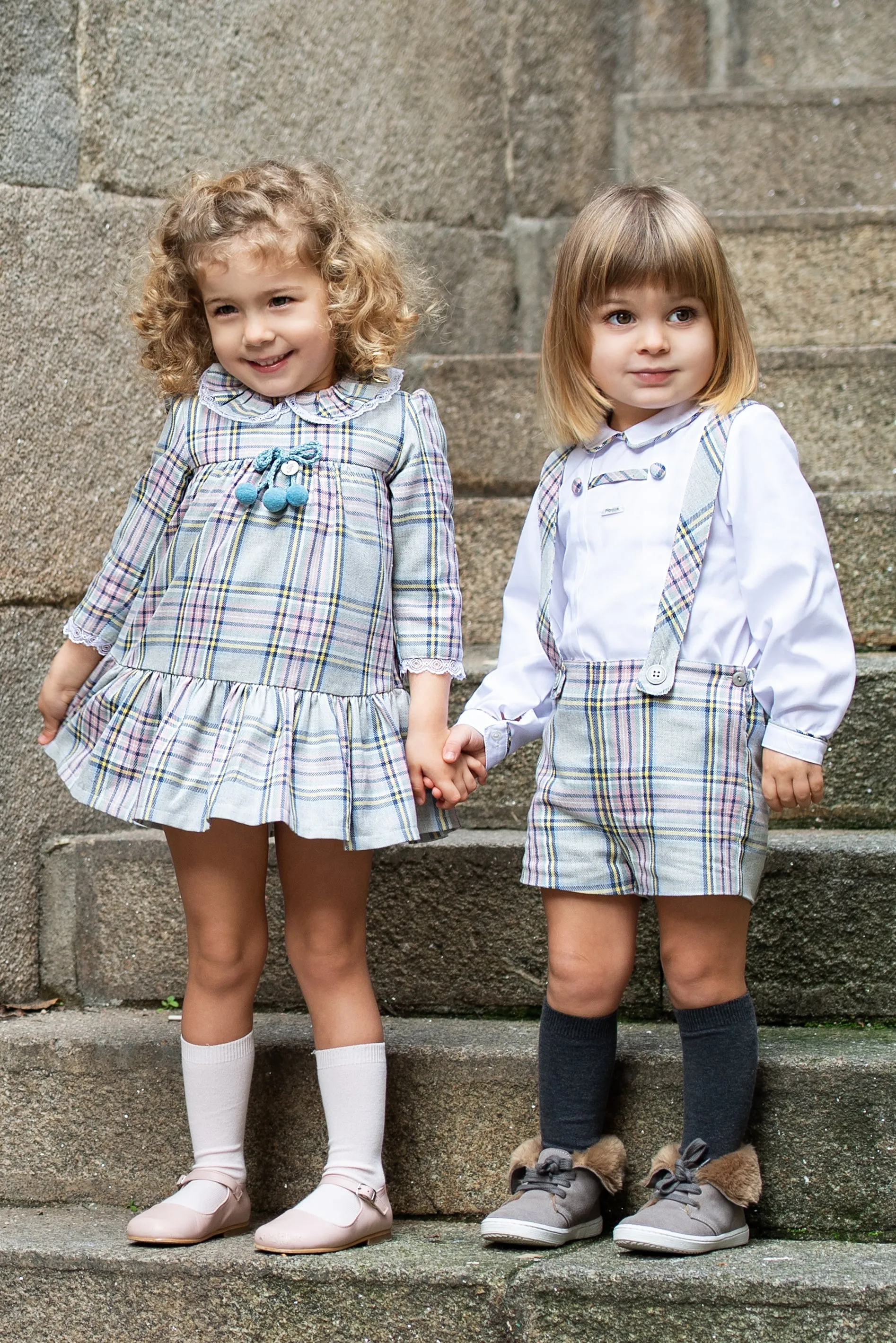 "Johnny" Pink & Grey Tartan Shorts & Shirt