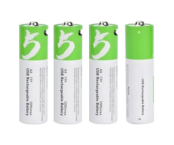 Rechargeable Lithium-Ion AA Batteries (4 Pack) 2400mAh 1.5V USB-C