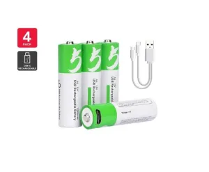 Rechargeable Lithium-Ion AA Batteries (4 Pack) 2400mAh 1.5V USB-C