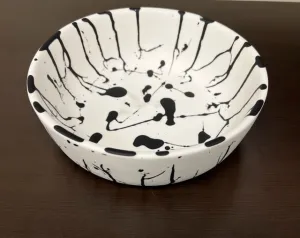 Round Bowl Small White w/ Black Splatter