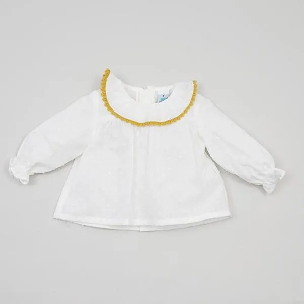 Ruffle Collar Plumeti Dot Shirt