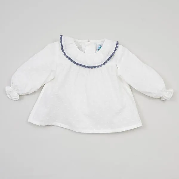 Ruffle Collar Plumeti Dot Shirt