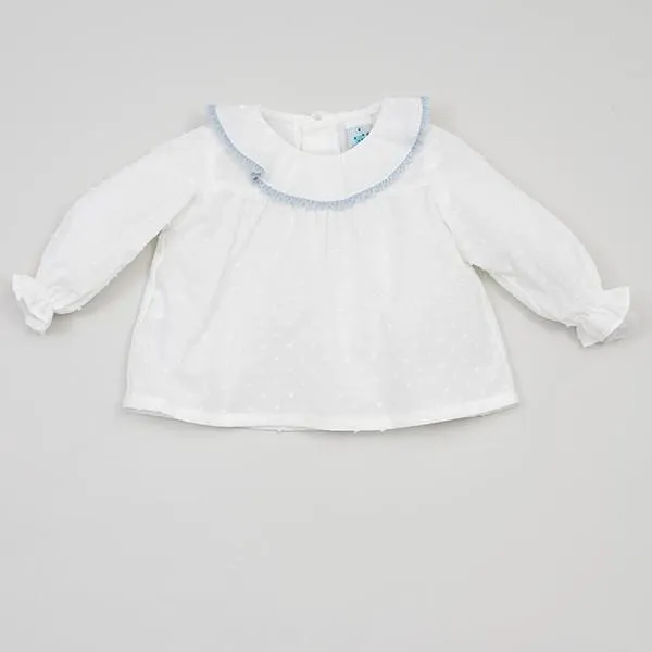 Ruffle Collar Plumeti Dot Shirt