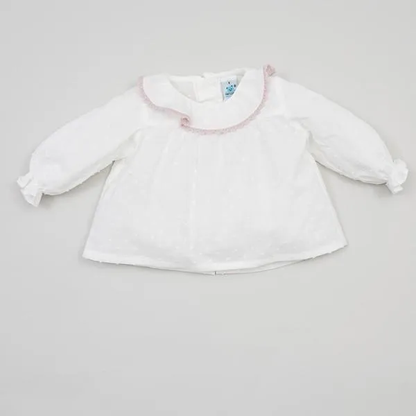 Ruffle Collar Plumeti Dot Shirt