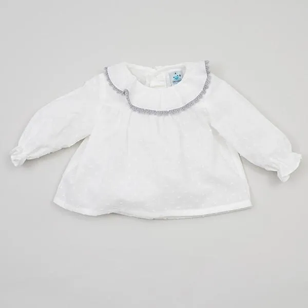 Ruffle Collar Plumeti Dot Shirt