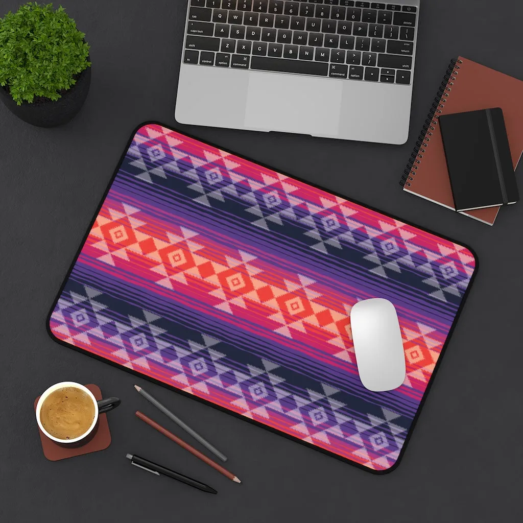 Serape Style Pink and Purple Desk Mat With Tribal Design Overlay