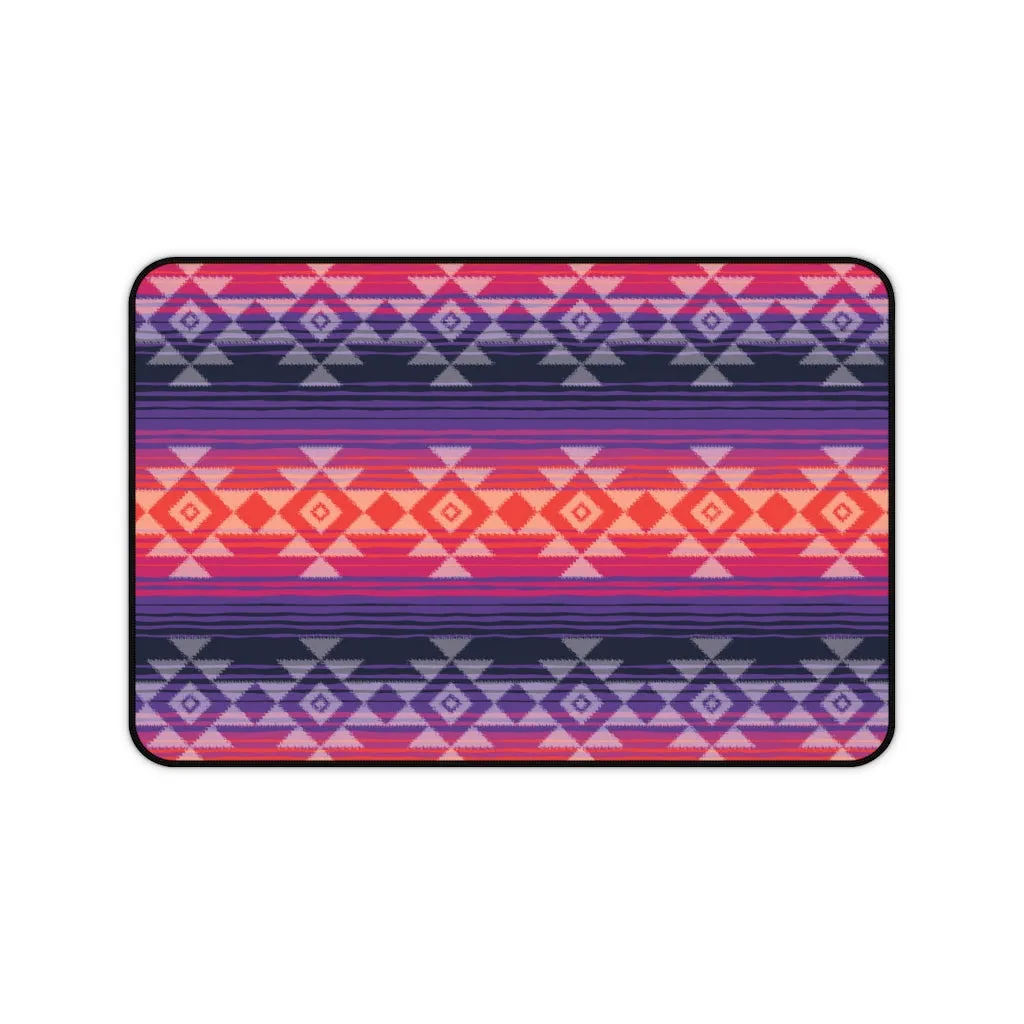 Serape Style Pink and Purple Desk Mat With Tribal Design Overlay