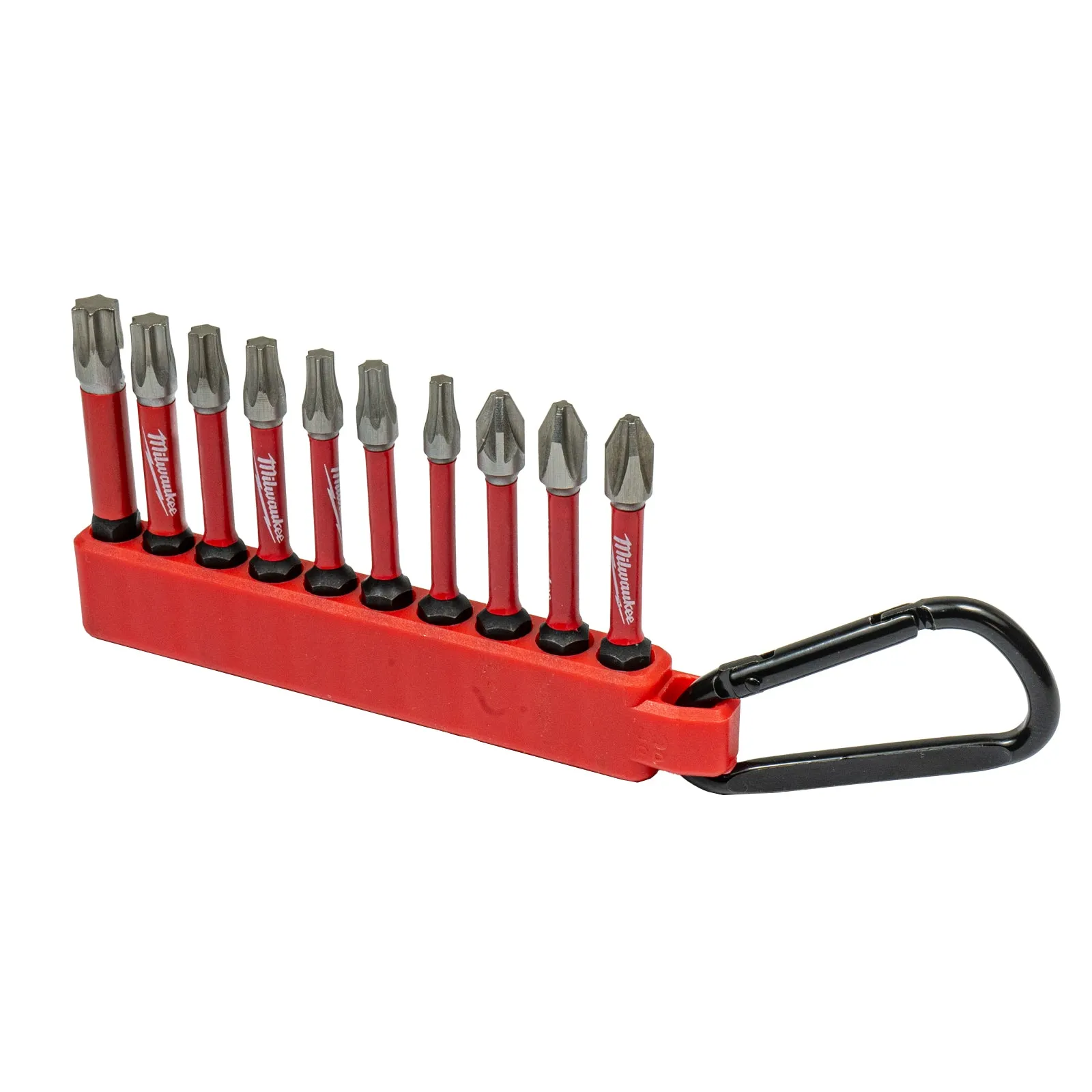 Shockwave Bit-Set 10-tlg. mit Karabiner (PH2 / PZ2 / TX15 / TX20 / TX25 / TX30 / TX40, 50 mm Länge, Optimiert für Schlagschrauber)