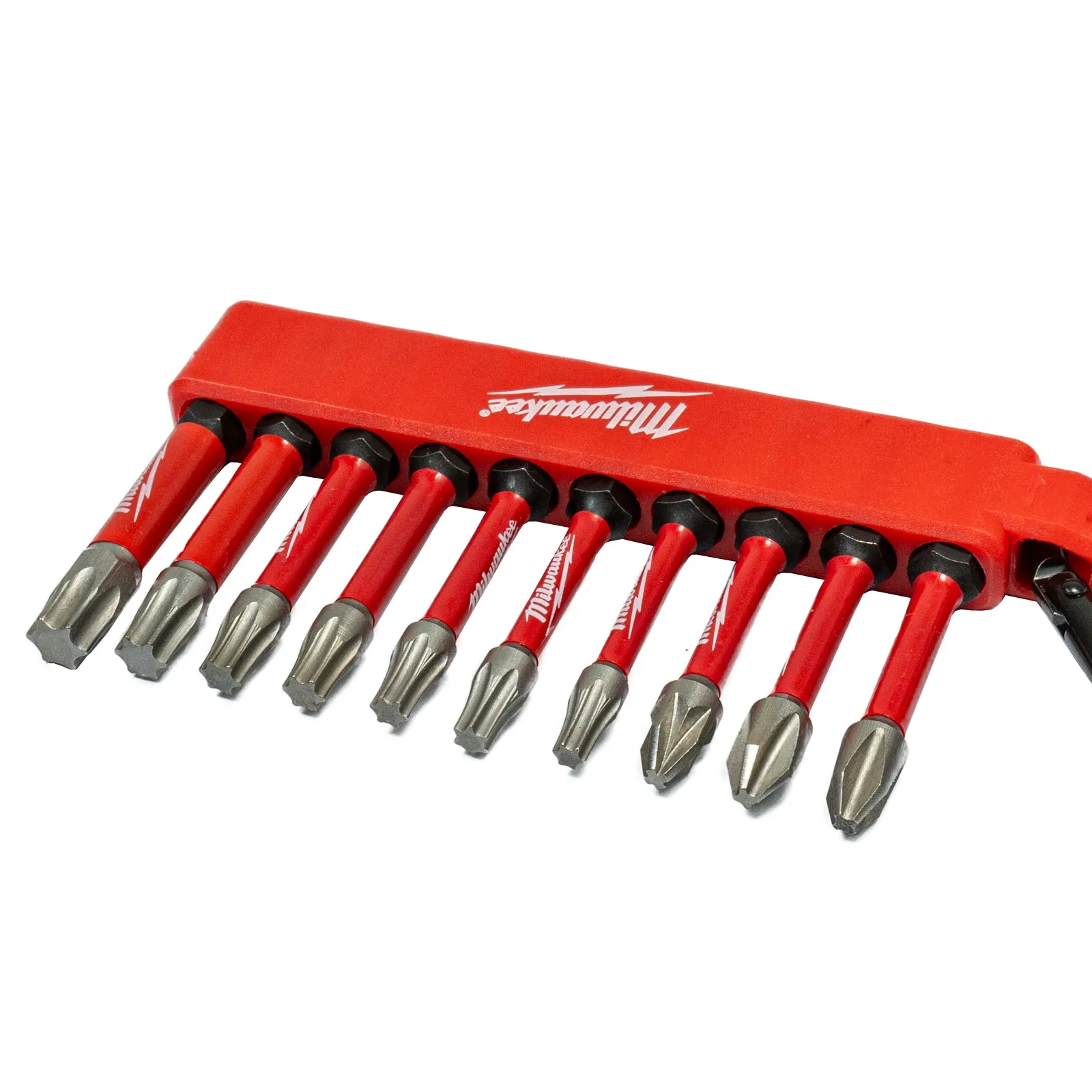 Shockwave Bit-Set 10-tlg. mit Karabiner (PH2 / PZ2 / TX15 / TX20 / TX25 / TX30 / TX40, 50 mm Länge, Optimiert für Schlagschrauber)