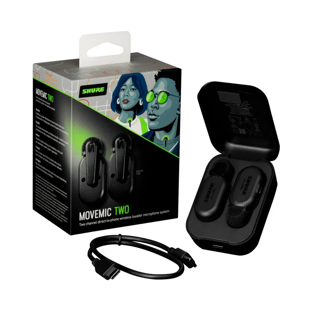 Shure Dual MoveMic Lavalier Microphone with USB-C Cables and Charging Cases