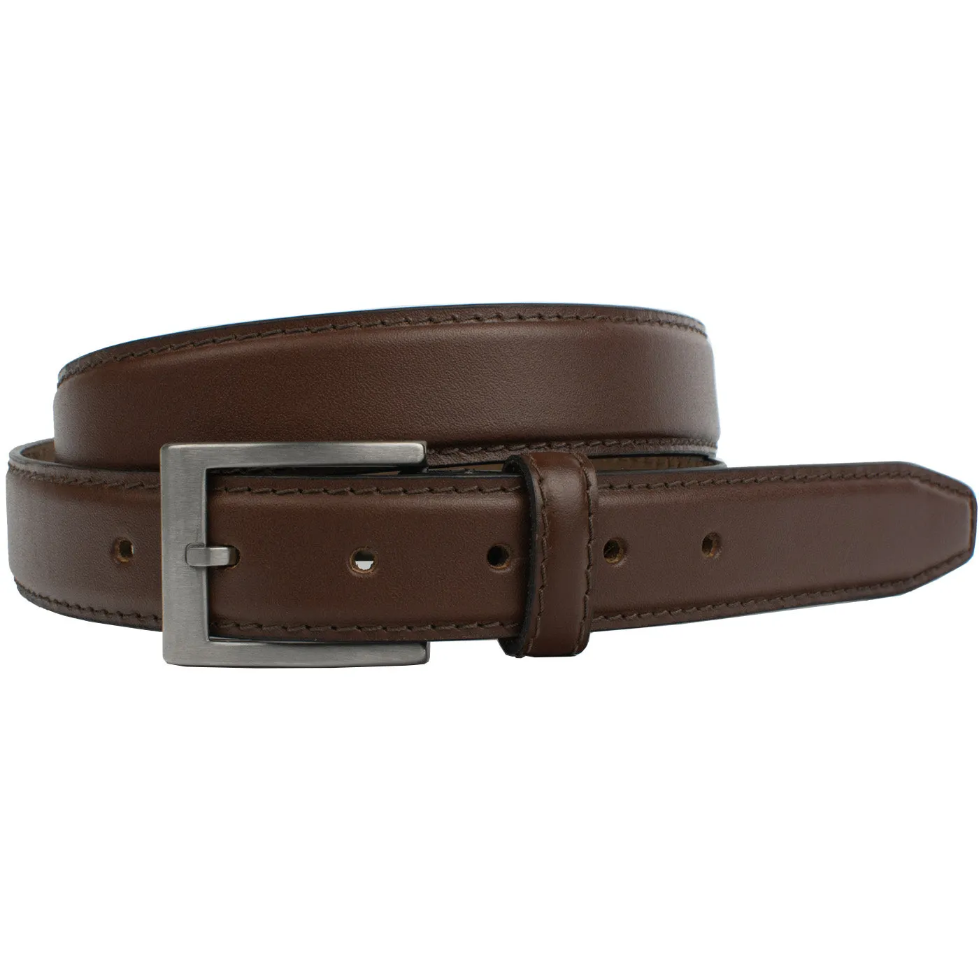 Silver Square Titanium Brown Leather Belt by Nickel Smart®