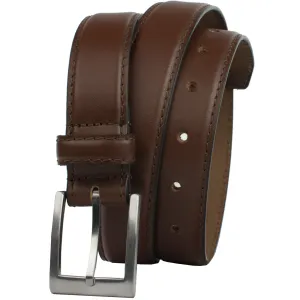 Silver Square Titanium Brown Leather Belt by Nickel Smart®