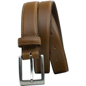 Silver Square Titanium Tan Leather Belt by Nickel Smart®