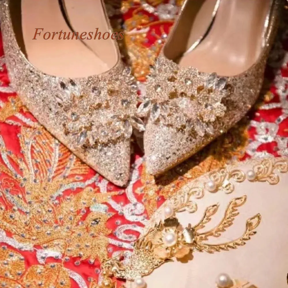 Slip On Shallow Pumps Stiletto Heel Rhinestone Crystal Pointed Toe Autumn/spring Pumps Fashion Wedding 2024 New Arrivals Shoes