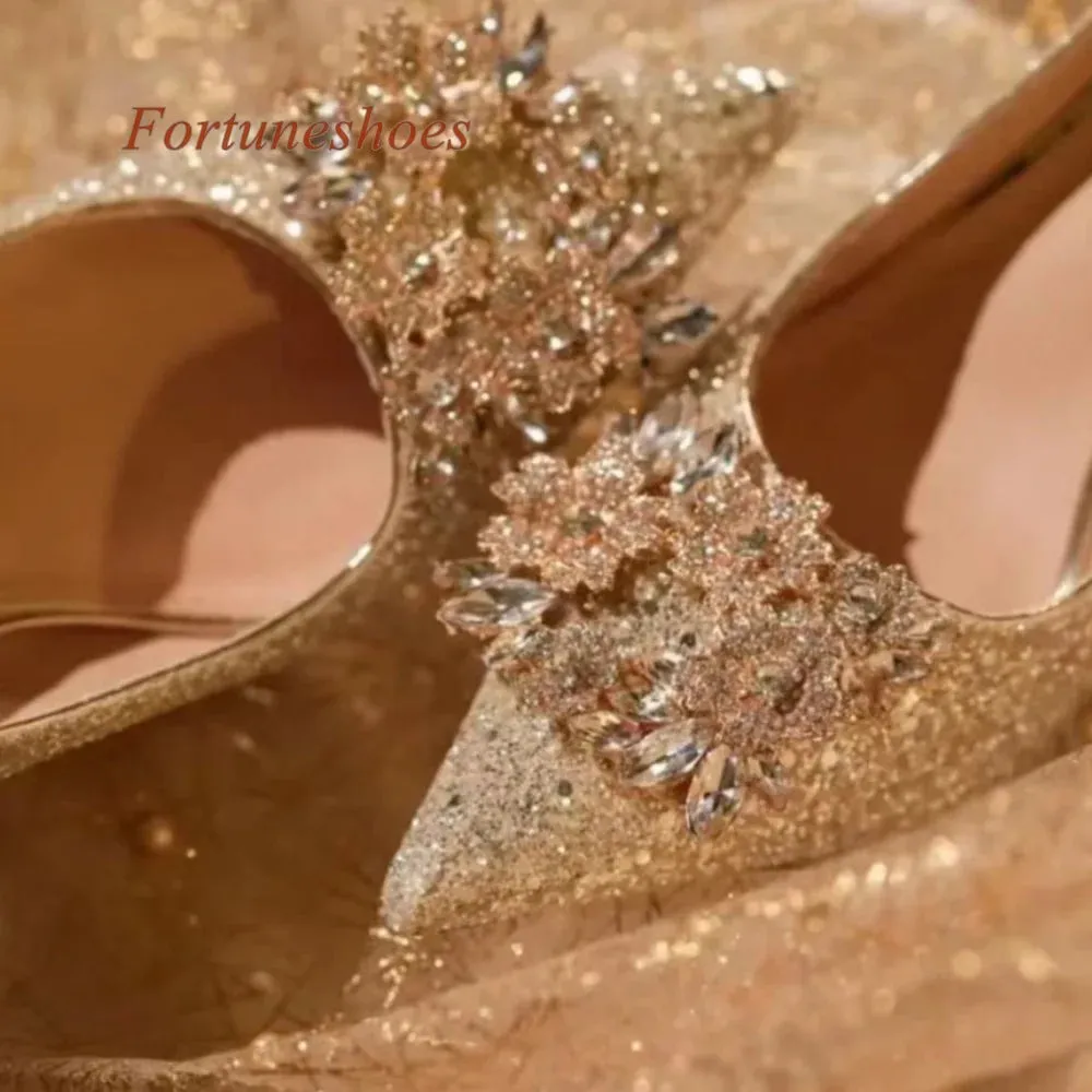 Slip On Shallow Pumps Stiletto Heel Rhinestone Crystal Pointed Toe Autumn/spring Pumps Fashion Wedding 2024 New Arrivals Shoes