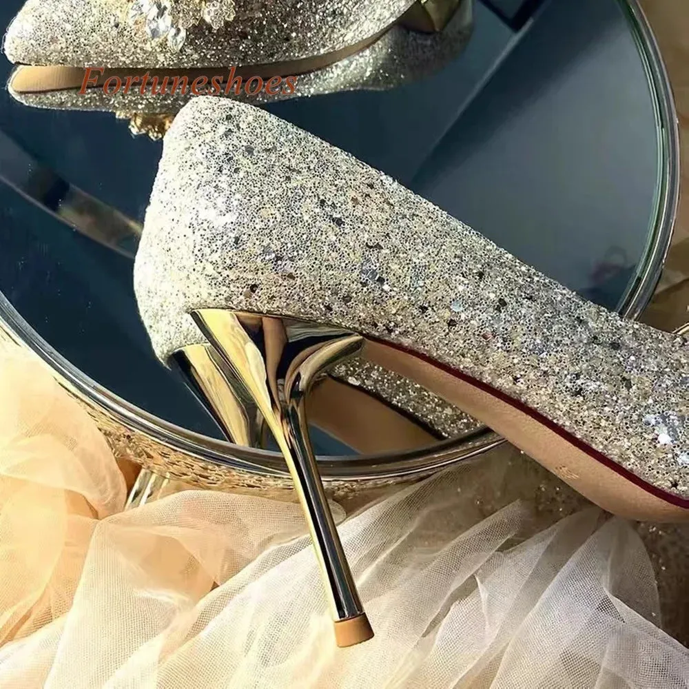 Slip On Shallow Pumps Stiletto Heel Rhinestone Crystal Pointed Toe Autumn/spring Pumps Fashion Wedding 2024 New Arrivals Shoes