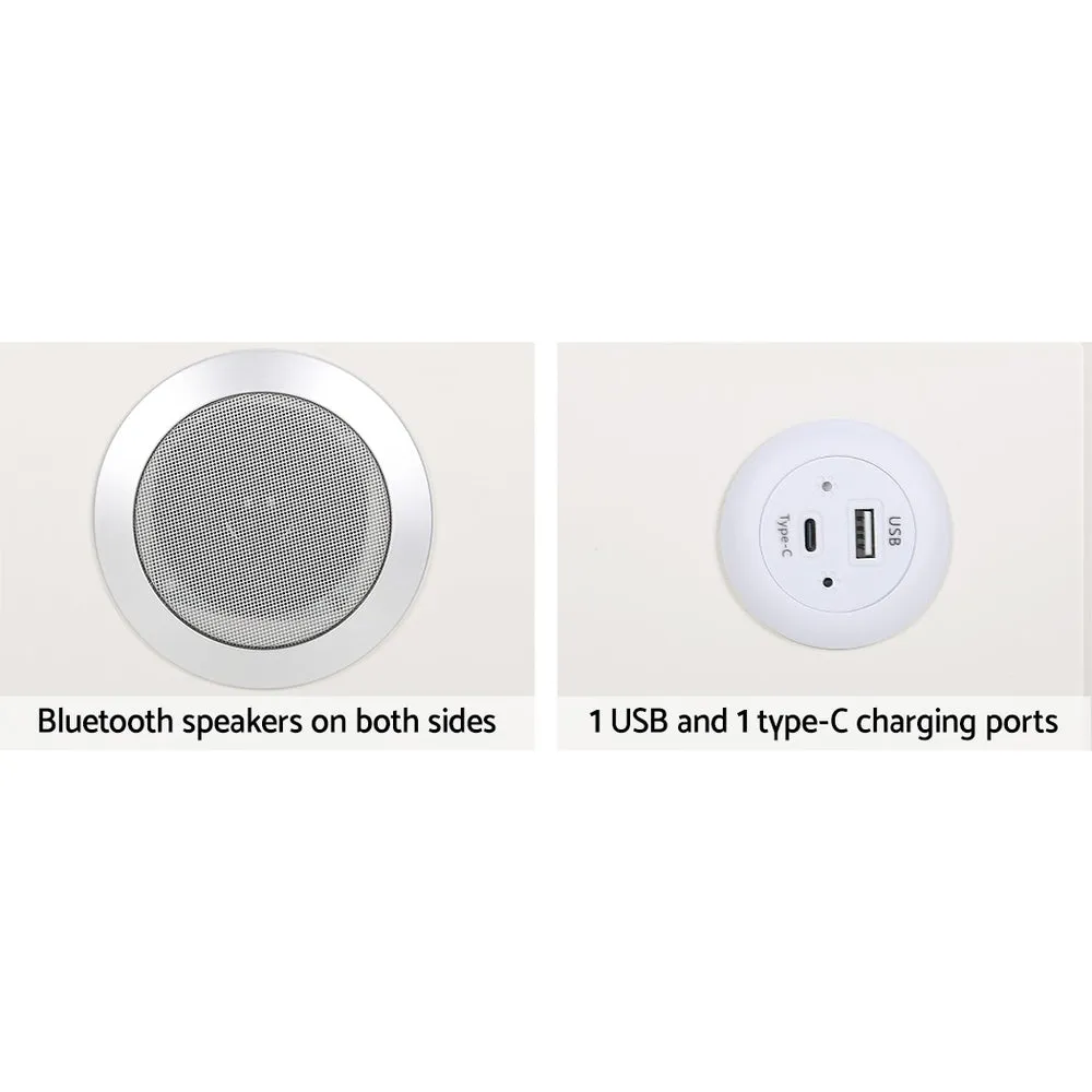Smart Bedside Table 2 Drawers with Wireless Charging Ports LED White AIKA