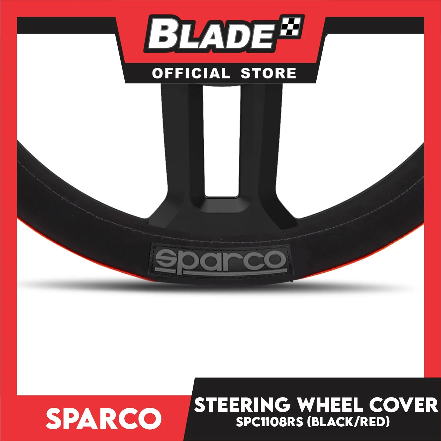 Sparco Steering Wheel Cover SPC1108RS (Black/Red) for Toyota, Mitsubishi, Honda, Hyundai, Ford, Nissan, Suzuki, Isuzu, Kia, MG and more